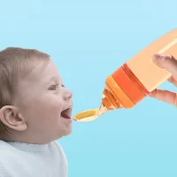 Baby Feeding Bottle Dispensing Spoon Newborn Training Rice Paste Cereal Safe Tableware Silicone Squeezing Food BPA Free for Kid 1
