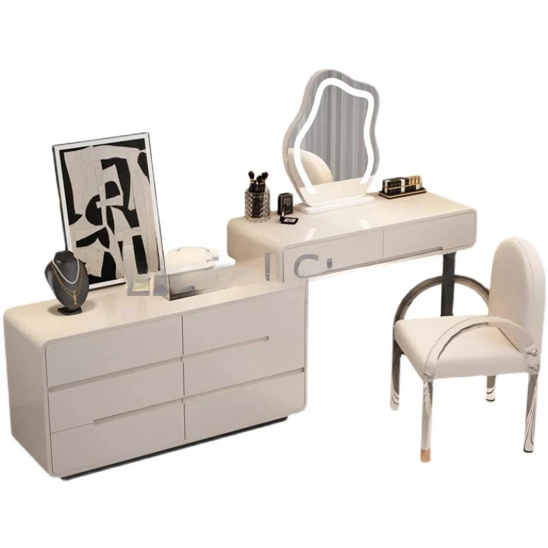 

Makeup Luxury Dressing Table White Cabinet Led Storage Vanity Table Modern Minimalist Tavolo Trucco Console Furniture