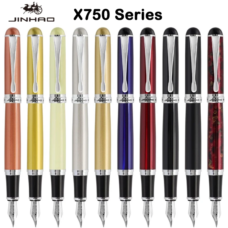 JINHAO X750 실버 스테인리스 스틸 만년필, 중형 18KGP 펜촉, 학교 사무용품, 잉크 펜 선물 문구, 럭셔리 브랜드