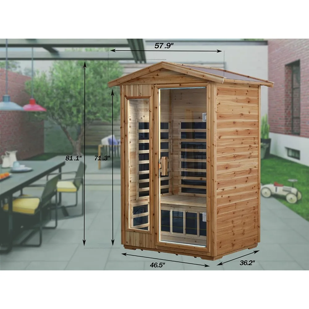 Outdoor infrared sauna for 2 people, can withstand outdoor temperature -5°F-104°F|Household low electromagnetic field sauna 6