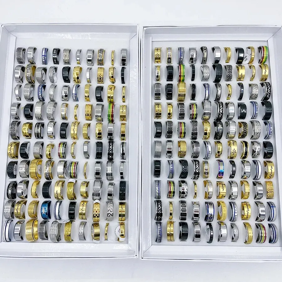 20Pcs/Lot Punk Stainless Steel Rings For Men Fashion Hip Hop Mixed Styles Ring Party Daily Wear Of Finger Accessories Jewelry