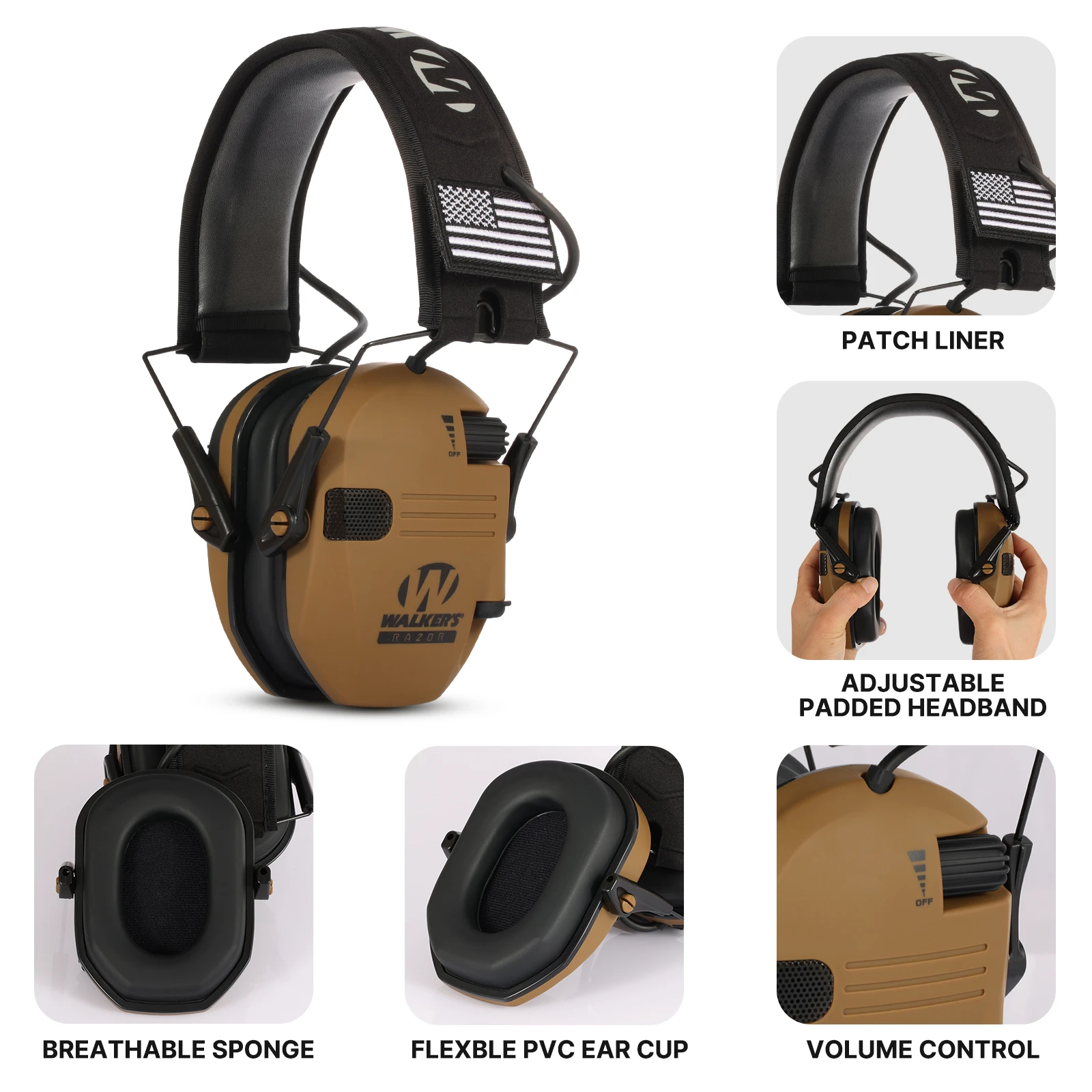 Walkers Razor Slim Shooting Ear Protection Muffs With Nrr 23 Db 2x Flag