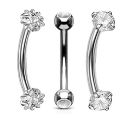 Elegant Heart Crystal Curved Barbell & CZ Star Eyebrow Ring Set - 3-Piece Collection (SetWhite)