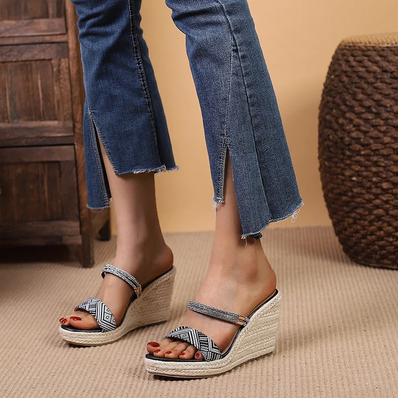 

Shoes Rubber Flip Flops On A Wedge Low Slippers Heels Platform Slides Hawaiian High Summer TPR PU Rome Fabric Synthetic Hoof