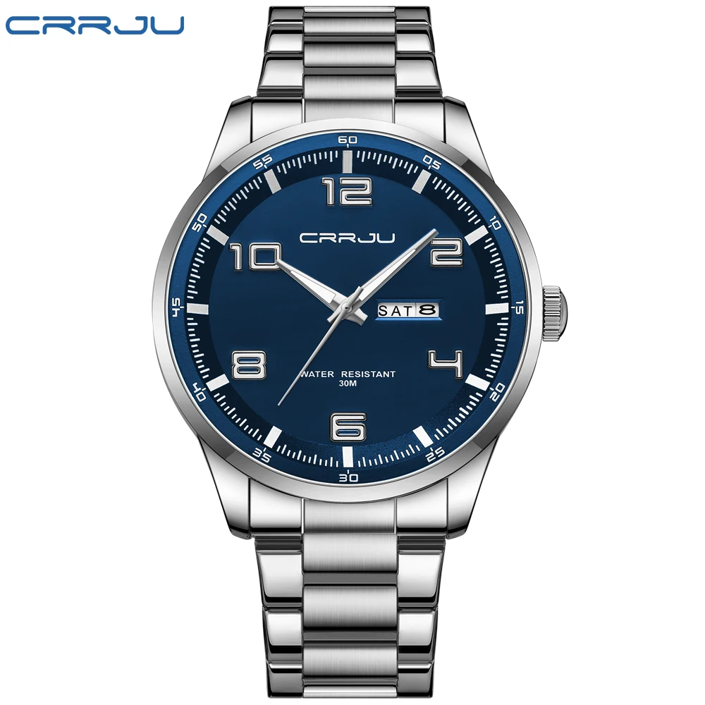 CRRJU NEW Men's Watches Casual Business Quartz Stainless Steel Band with Auto Date Luminous Hands Relogio Masculino 3