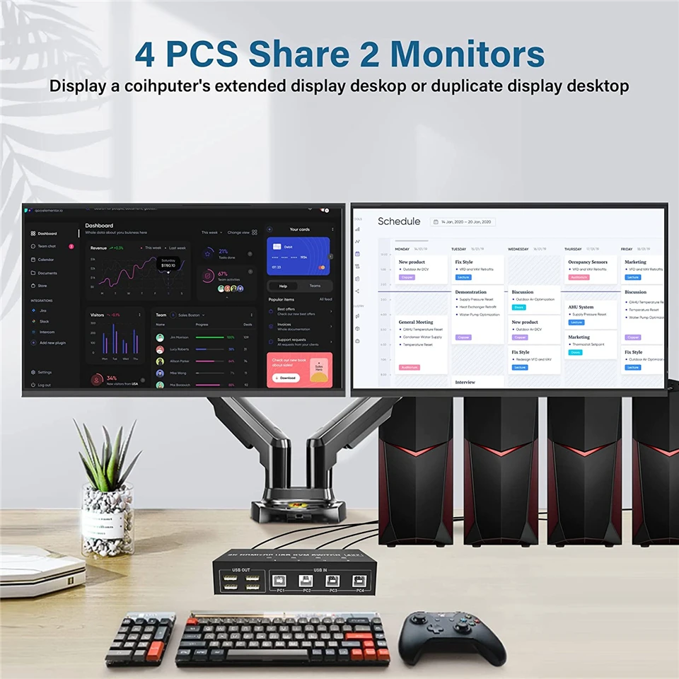 4 포트 HDMI KVM 스위치 4X2 듀얼 모니터 4K @ 60Hz 확장 디스플레이 DP USB KVM 스위치 4 인 2, 4 PC 공유 키보드 마우스
