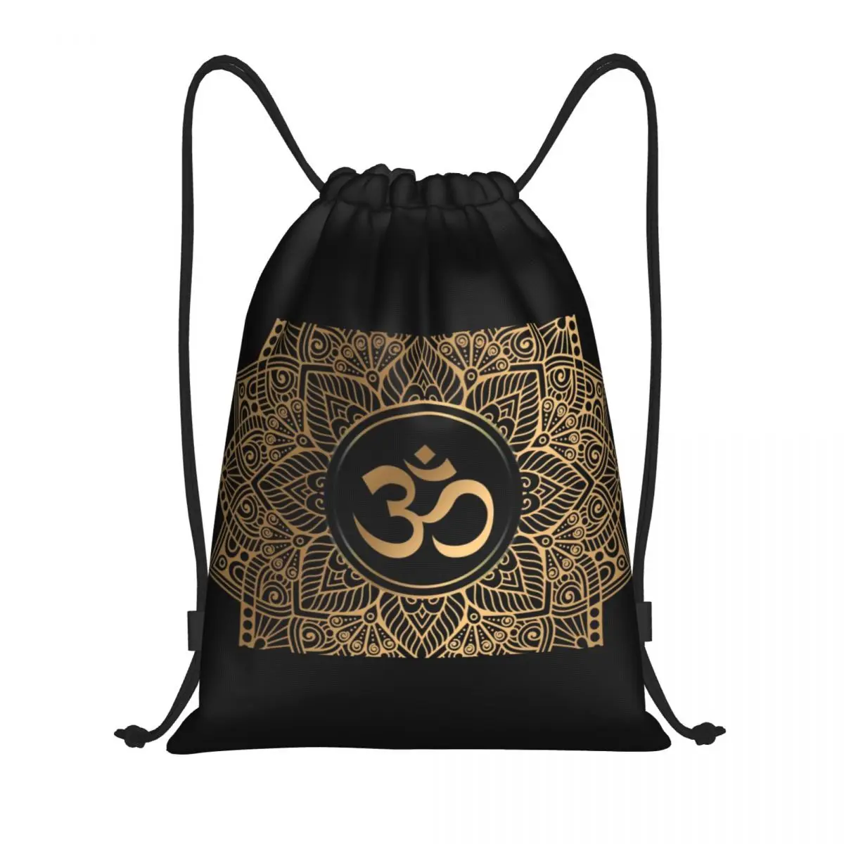 

Custom Golden Om Mandala Drawstring Backpack Bags Men Women Lightweight Henna Aum Gym Sports Sackpack Sacks for Traveling