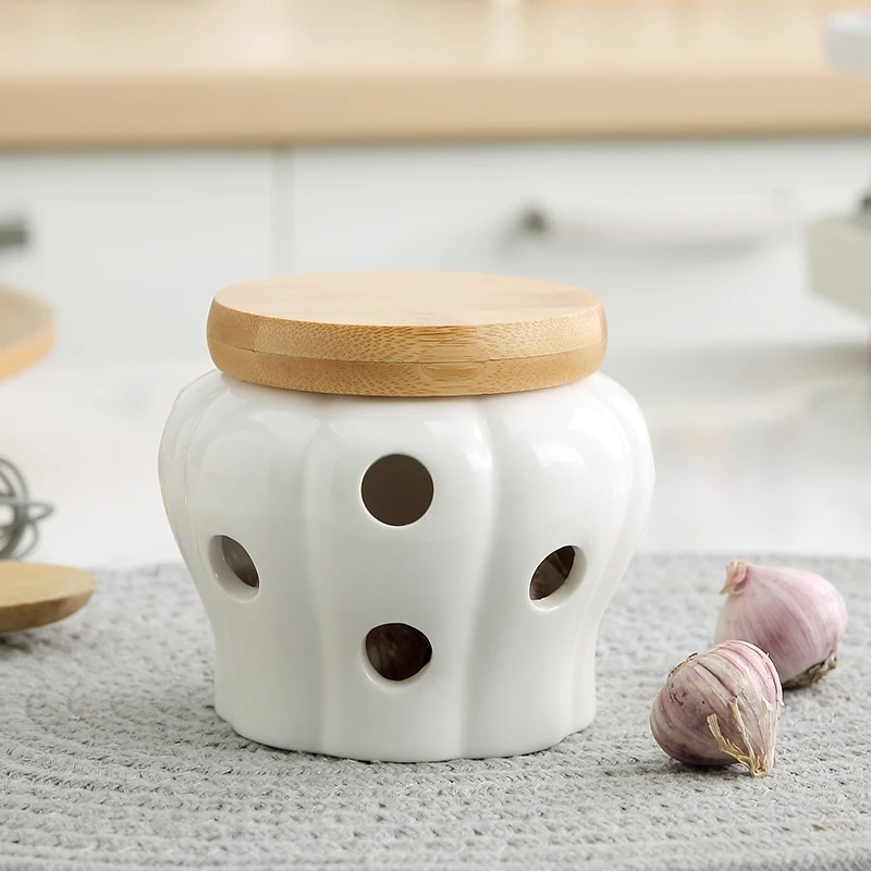 Ceramic Storage Jar Modern Hollow Storage Jar Ventilated Ceramic Storage Jar Kitchen Ginger Garlic Box Porcelain Containers Kitchen Utensils