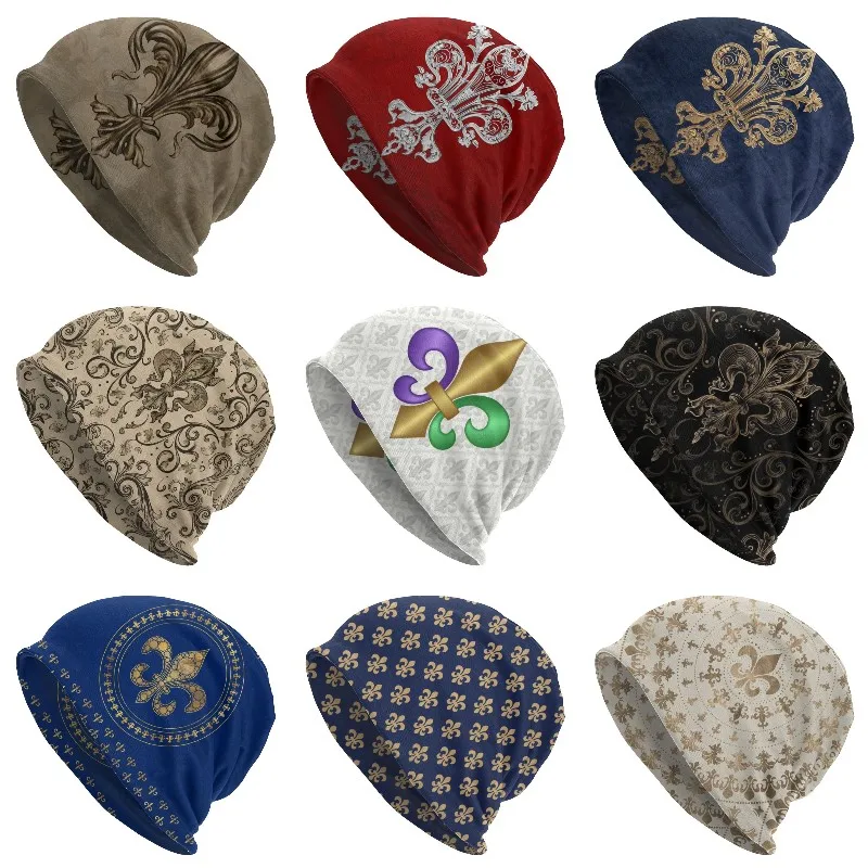 

Cool Colorful Fleur De Lis Symbol Winter Warm Bonnet Homme Knit Hats Beanie Cap Outdoor Lily Flower Beanies Caps For Men Women