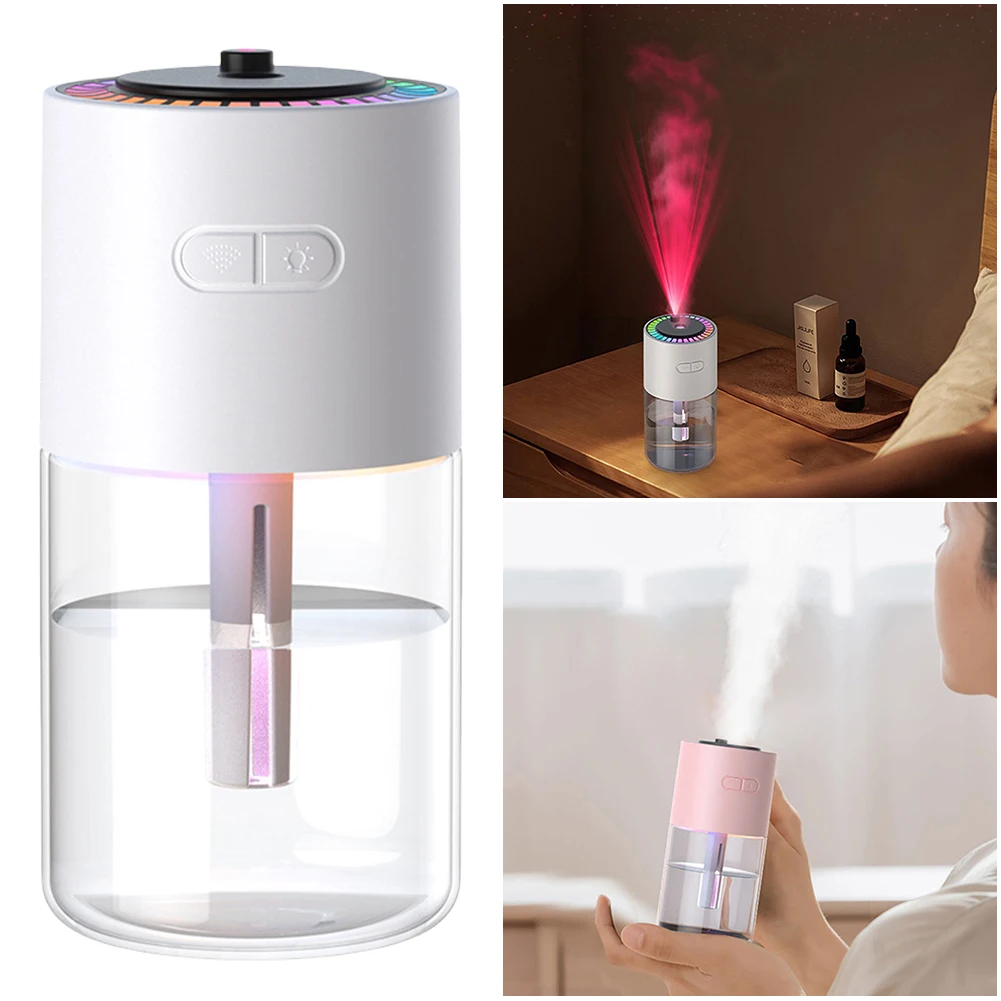Car Air Humidifier with RGB LED Light Rechargeable Portable Mini Spray Mist Humidifier Purifier Humificador for Bedroom Home Car