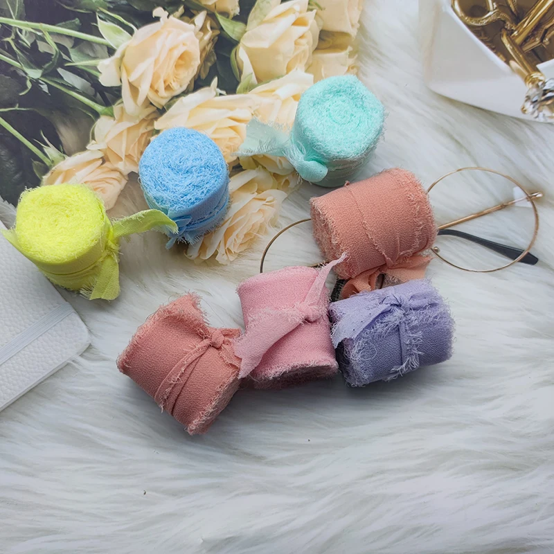 Spitzenband mit ausgefransten Kanten, Cinta-Chiffon-Seidenband, handgefertigtes Satinband für Hochzeitseinladungen, Blumensträuße, Geburtstagsfeiern, DIY-Dekoration – Detail 4