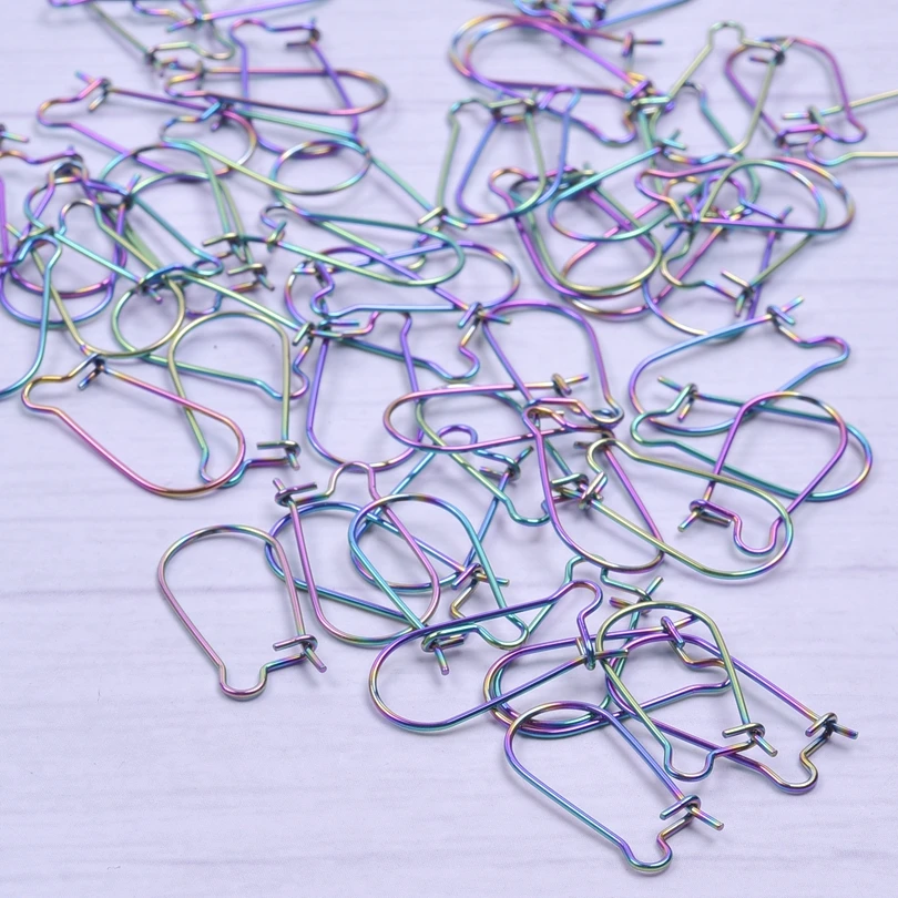 50pcs/Lot Rainbow Ear Hooks For Jewelry Making Earrings Ear Piercing Hoop Stainless Steel Jewelry Findings Wholesale Components