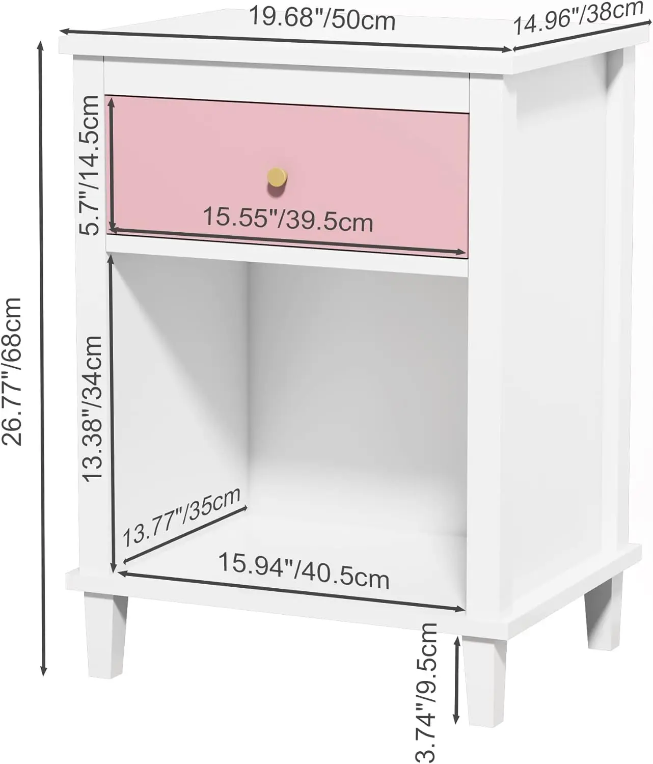 Drawer One Shelf,End Table for Bedroom,Bed Side Table for Kids, Adults,Guest Room Children&rsquo;s Room,Easy Assembly(Pink)