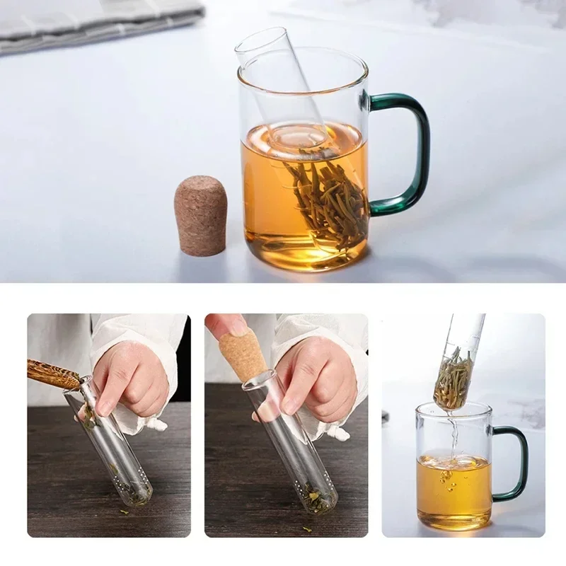 Glass Tea Infuser Empty Bottle Mini Transparent Tea Strainer Cork Glass Bottle Tube Brewing Test Tube Set Kitchen Tools