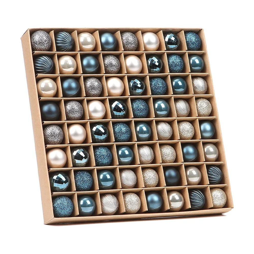 

64 шт. многофункциональные рождественские стеклянные шары для рождественской елки-голубое золото