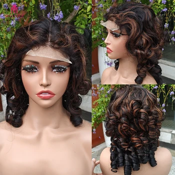 Parrucca di capelli umani ricci a spirale con doppia trama e punte arricciate, densità 300%, frontale in pizzo 4x4, 100% capelli umani ricci e voluminosi