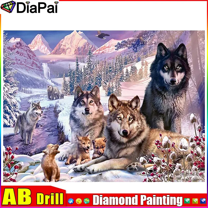 

Полноформатная алмазная живопись DIAPAI AB «волк Медведь», «гора животных», «сделай сам», 5D алмазная Вышивка крестиком, домашний декор, картина ручной работы