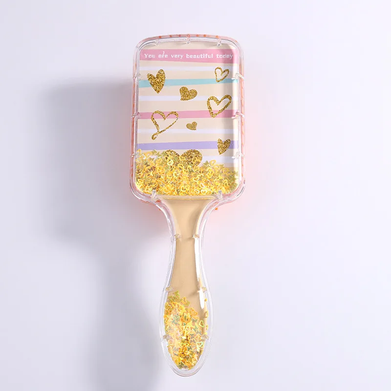 Girl Cartoon Plastic Airbag Comb Quicksand Sequin Hairdressing Comb Plastic Comb Glitter Massage Comb Cartoon Cute Fruit Comb 6