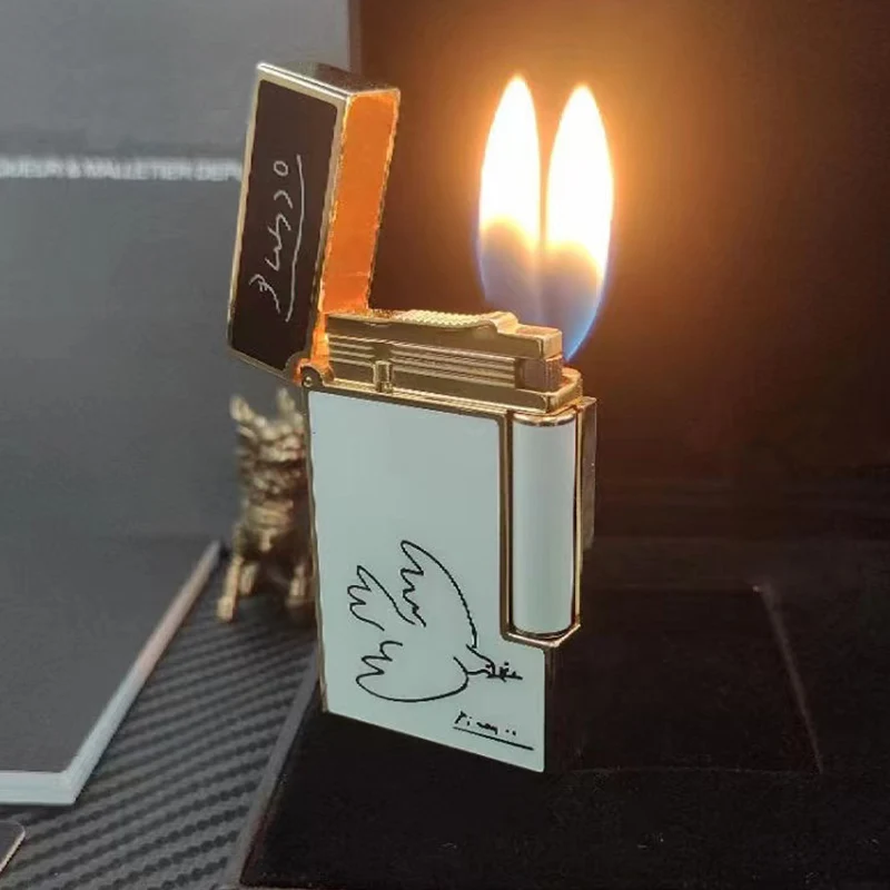 

New Memorial Luxury Lighters Double Fire Tobacco Cigar Cigarette gas Lighter Men Smoking Bright Sound Brass Windproof Picasso