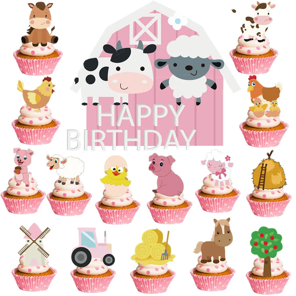 

16 Pcs Farm Animal Cupcake Toppers Cow Sheep Horse Picks Picks Baby Shower Barnyard Birthday Party Cake Decoration Supplies