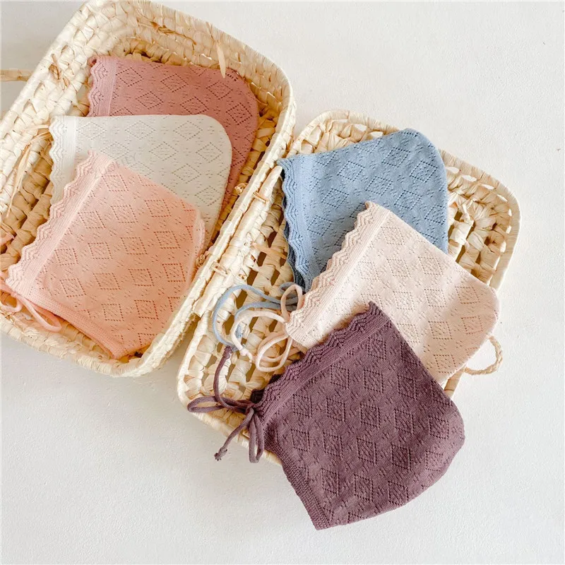 Baby Girl Cotton Hats - Solid Color Newborn Caps with Lace Flowers for Infants 0-24 Months