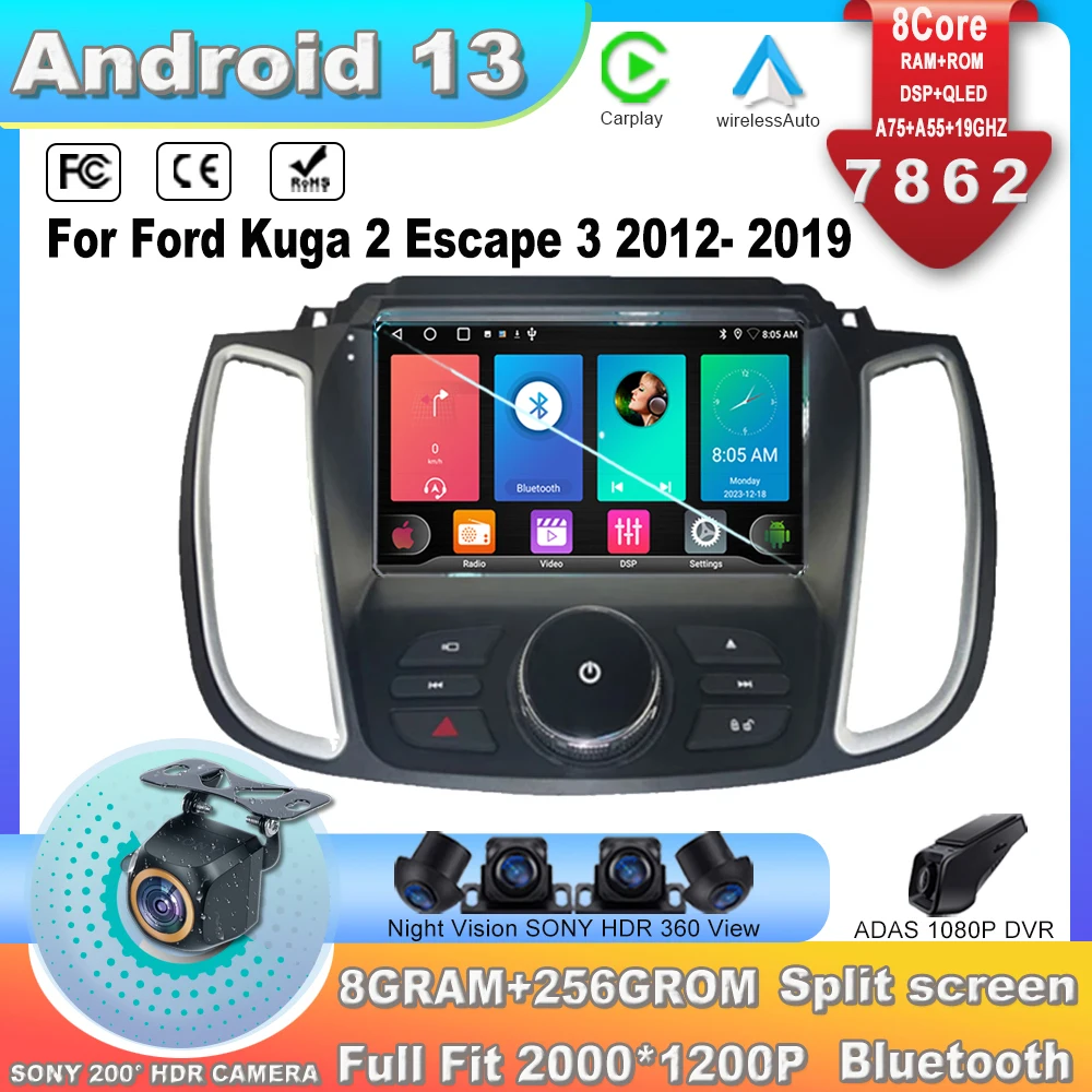 

Автомагнитола на Android 13 для Ford Kuga 2 Escape 3 2012- 2019, автомобильный радиоплеер, высокопроизводительный Стерео Авторадио с Gps, видео, No 2din 7862CPU