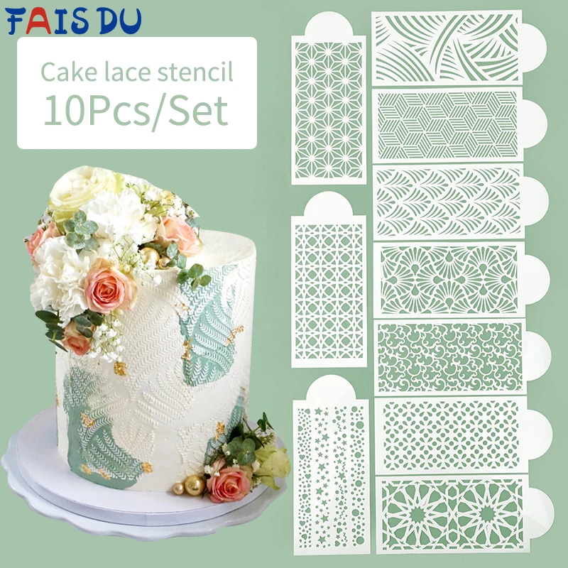 FAIS DU 10pcs New Fondant Cake Stencils Mesh Embossing for Baking