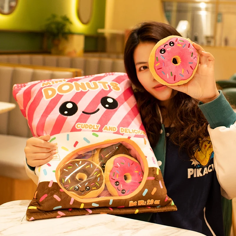 Kawaii Cute Doughnut Bag Snack Plush Pillow Mini Puff Balls French Fries Cookies Plushies Dolls Soft Kids Plush Toys for Girls dvotinst newborn photography props for baby posing floral mini sofa arm chair pillow fotografia studio shooting photo props