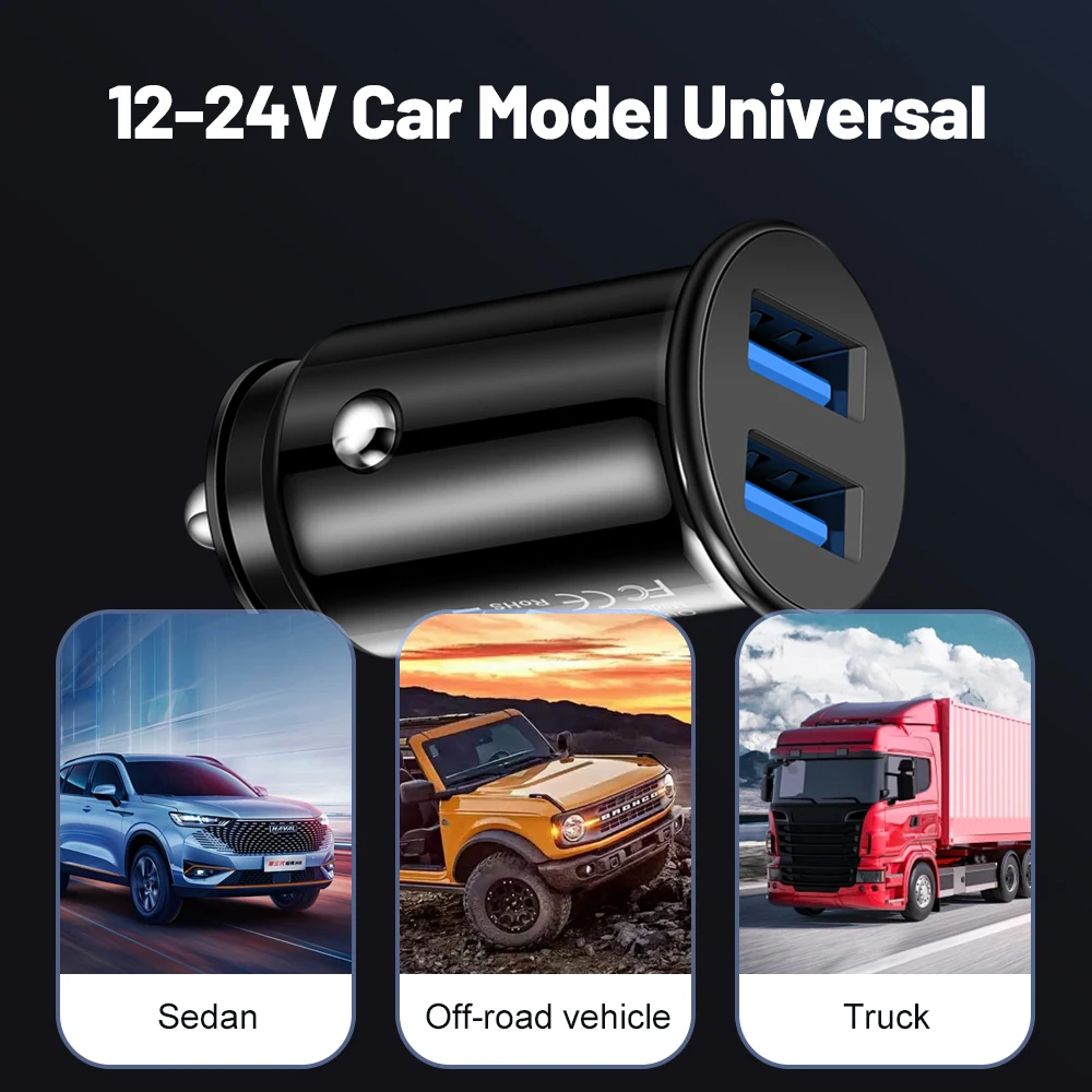 Mini Car Charger 2.4A Dual USB Fast Charging Universal Mobile Phone in Car Charge Tablet GPS For iPhone 11 Xiaomi Samsung Huawei