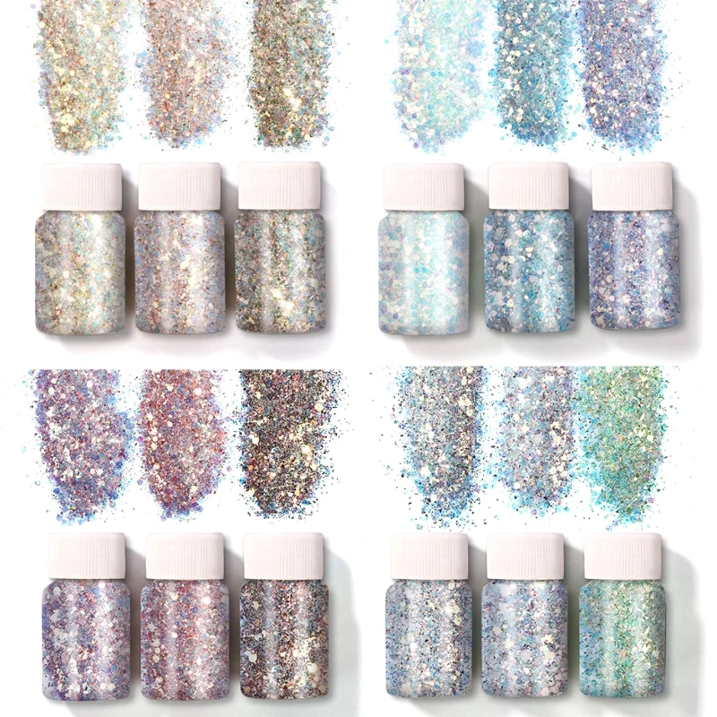 12 Colors Chunky Glitter Sequins for Face Body Eye Hair Decoration DIY Crafts Flakes NEW