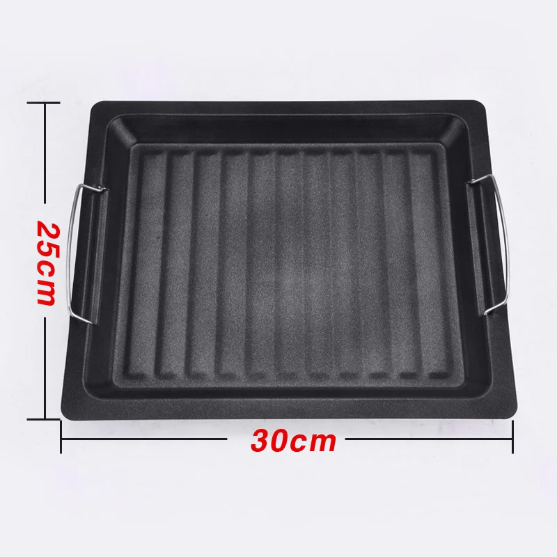 12" Portable BBQ Grill Pan Charcoal Grill Non Sticky Griddle Durable Iron Barbecue Frying Pan For Outdoor Camping Picnic Cooking