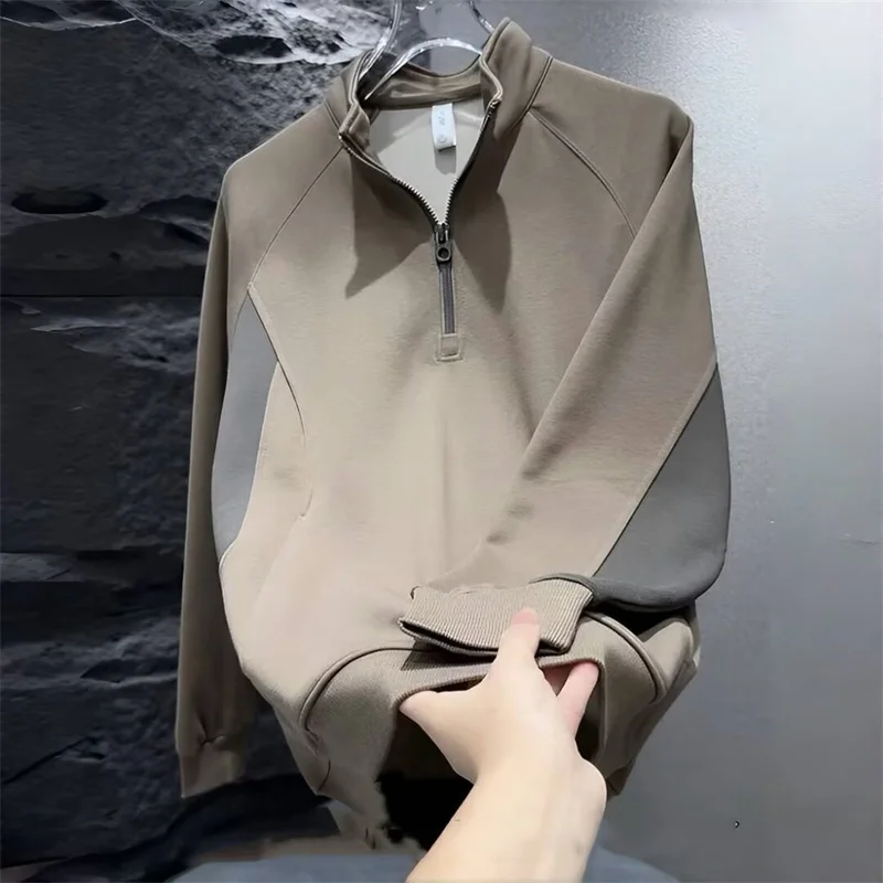 Men's Autumn Half-Zipper Polo Sweatshirt Stand-up Collar Pullover