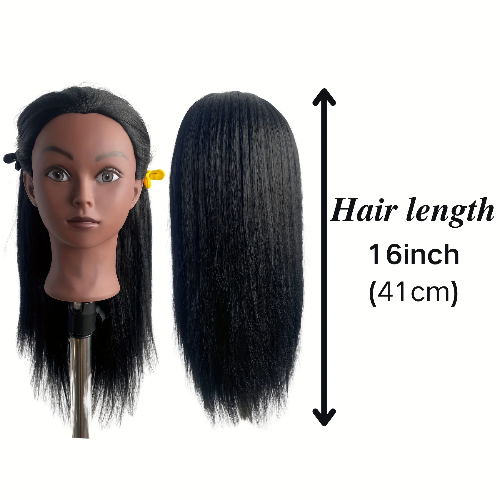 16-Inch Black Mannequin Head with Synthetic Hair for Braiding Practice Mannequin Head with Stand for Hairstyling