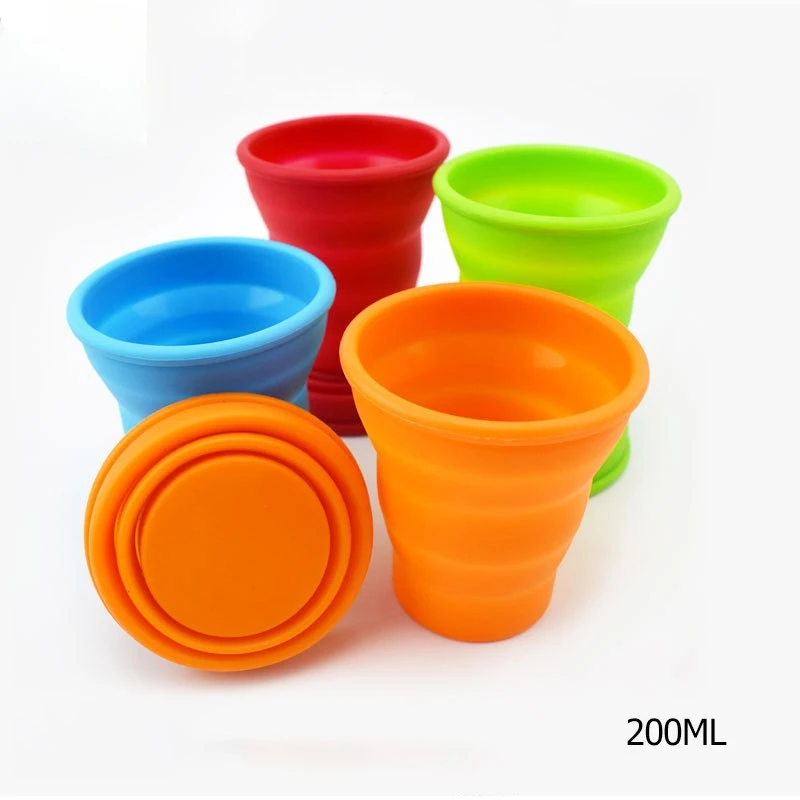 200ml Portable Silicone Retractable Folding Cup With Lid Telescopic Collapsible Drinking Cup Outdoor Business trip folding cup
