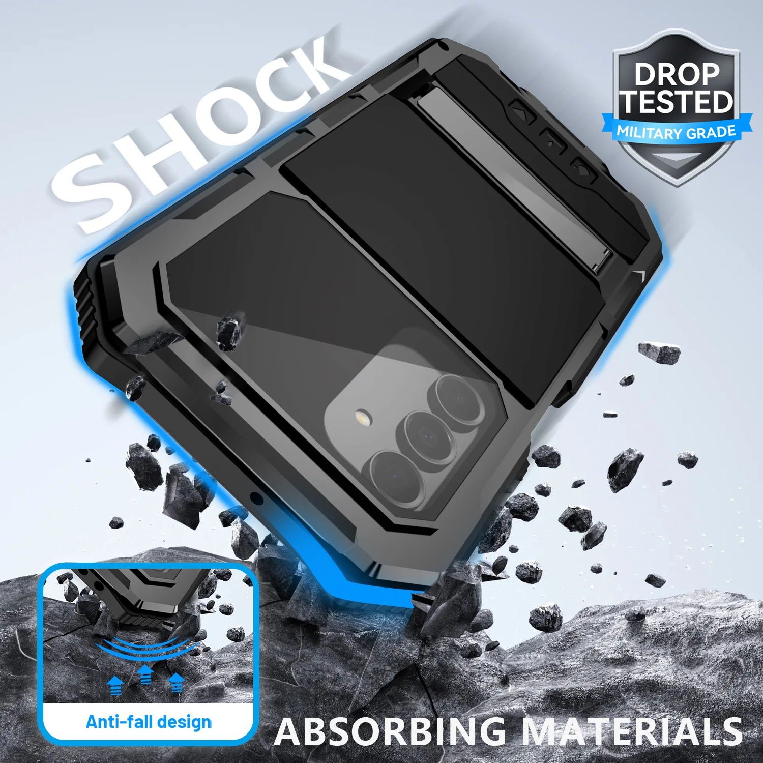 Heavy Duty Metal Armor Shockproof Phone Case with Built-in Screen Protection