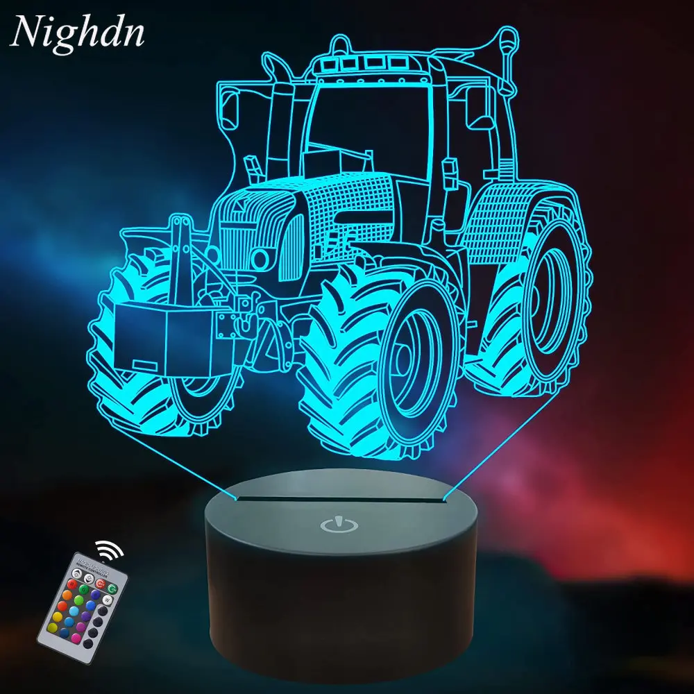 Nighdn 3D 착시 램프 트랙터 야간 조명, 리모컨 포함, 16 가지 색상 변경, 침대 옆 램프, 남아용 트랙터 선물 