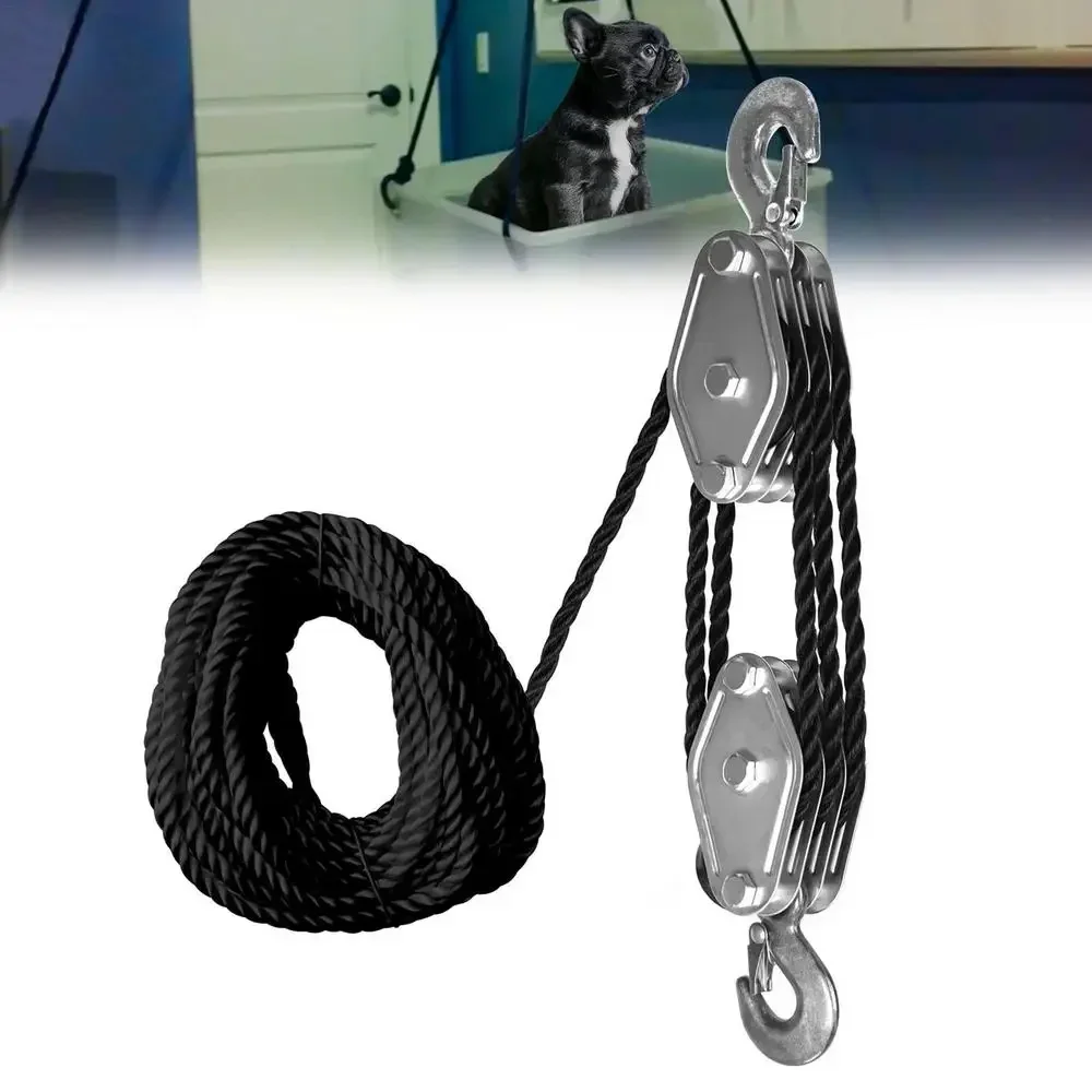 Block And Tackle Rope Pulley Hoist 1pc With 5:1 Lifting Power Multifunctional Heavy Duty Pulley System With 2200 Lbs swivel pulley