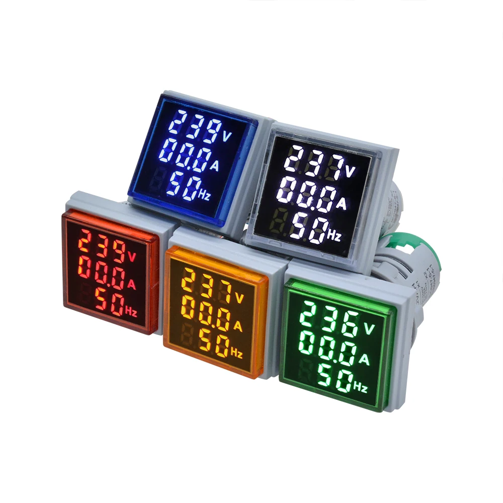 Digital Voltmeter Ammeter 0-100A 60-500V 22MM Square Mini 3-in-1 with Green/Red/Blue/White/Yellow LEDs digital voltmeter ammeter