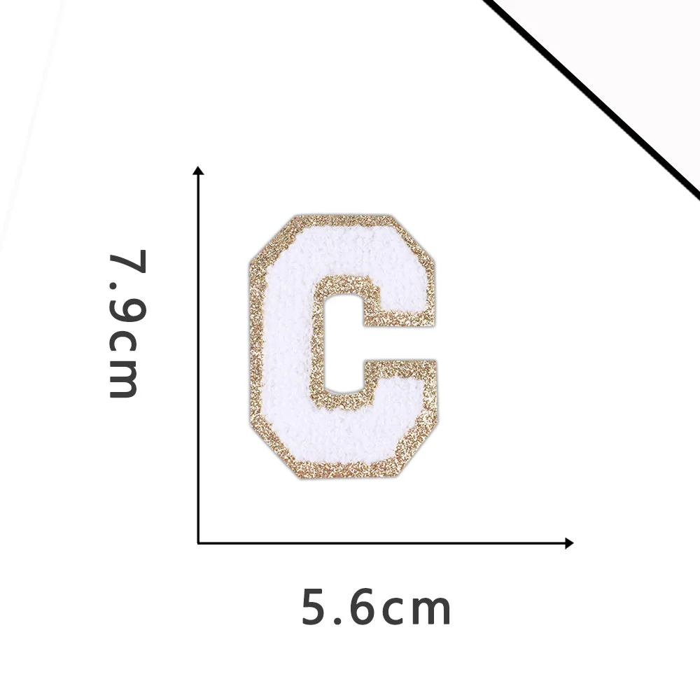 A-Z White Chenille Letter Patches Towel Sequins Clothing Patch Clothes Sew on Applique DIY Garment Hat Decor
