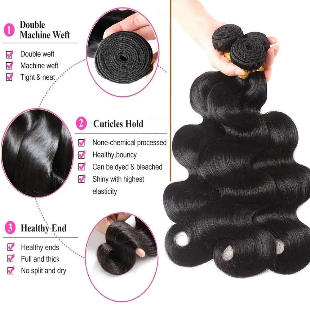Brazilian Body Wave Human Hair Bundles Natural Black 1/3 Pieces Deal 100% Human Hair Bundles Remy Wavy Weave Extensions