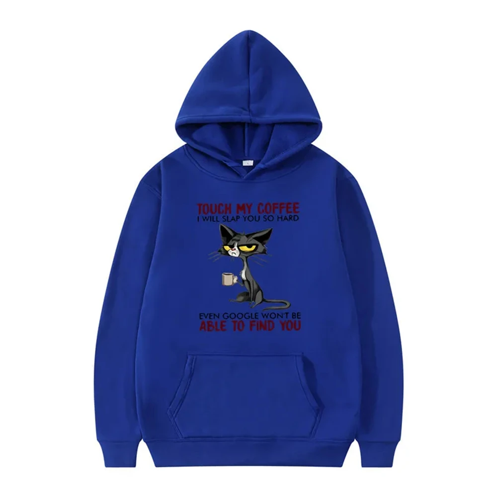 Disdainful Cat Protection Coffee Animation Print Youth Hooded Sports Top Fleece Pullover Casual Jogging Fitness Sweatshirt 2