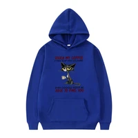 Disdainful Cat Protection Coffee Animation Print Youth Hooded Sports Top Fleece Pullover Casual Jogging Fitness Sweatshirt 2