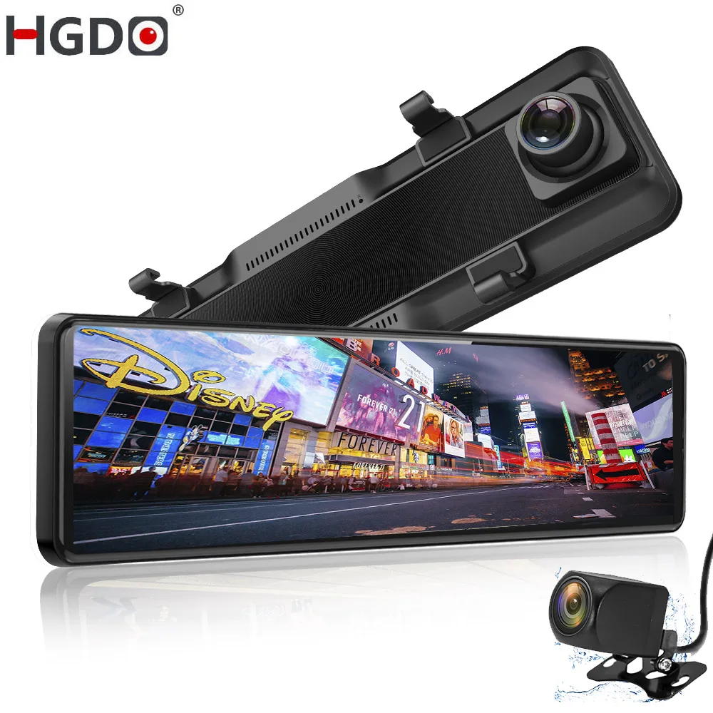 HGDO H350 Dash Cam 3 in 1 Stream Media Video Record Dual Lens FHD 1080P Car DVR Front and Rear View Mirror Camera Parking sensor
