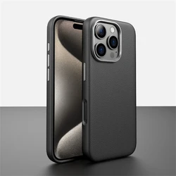 Luxury Business PU Leather Magnetic Phone Case - Light, Thin, Shockproof, and Magsafe-Compatible Wireless Charging Cover for iPhone 16 Pro Max (PU Black)
