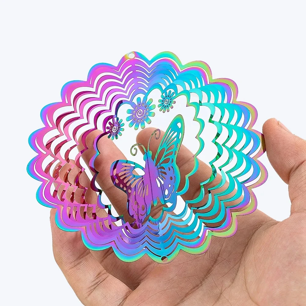 그라디언트 색상 바람 회 전자 포수 스테인레스 스틸 3D 흐르는 조명 효과 바람 종소리 부품 야외 정원 마당 매달려 장식