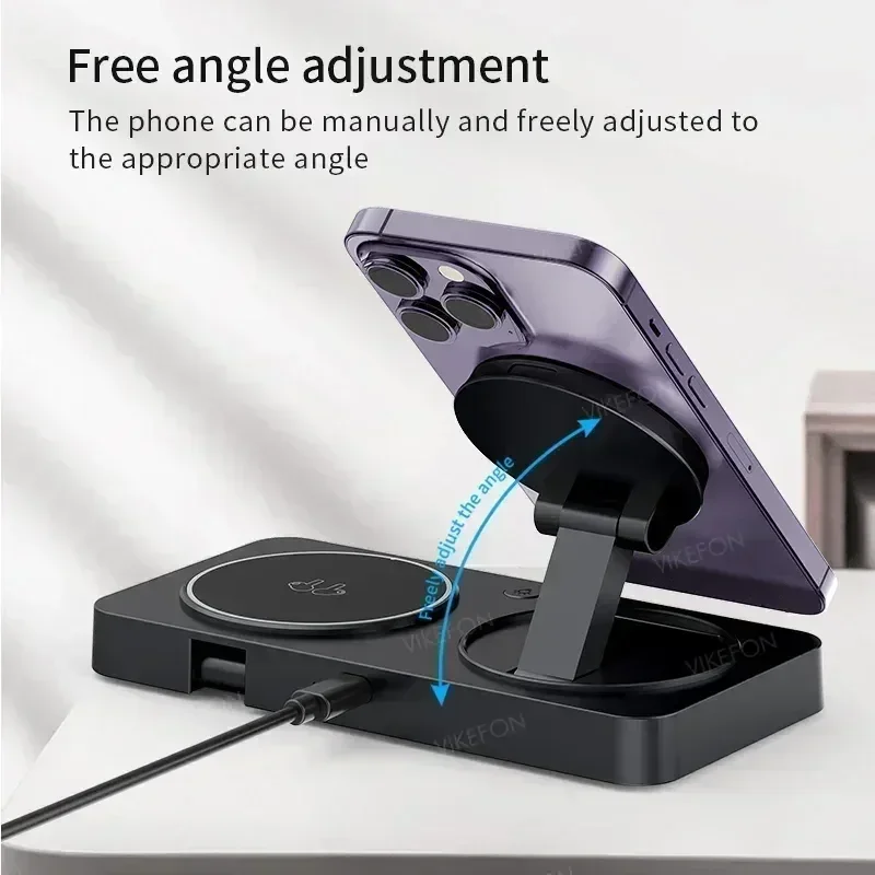 3 in 1 Magnetic Wireless Charger Foldable Phone Stand Fast Charging Station For iPhone 16 15 14 Pro Max iWatch 10 9 Airpods Pro2