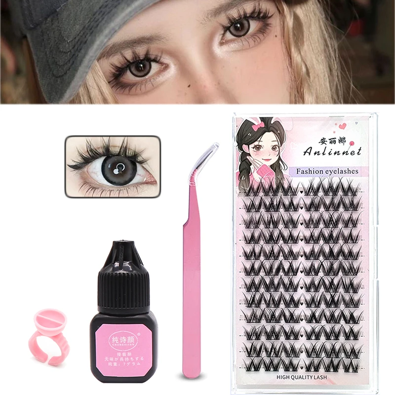 

DIY Ресницы удлинены 72PCS Индивидуальный пучок ресниц 10 - 13 мм Смешанный пучок ресниц с тушью и инструменты для макияжа Ресницы щипцы