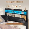 Bed Frame with Type-C Charging Station& Hidden Storage Headboard, LED Lights Upholstered Platform Bed, Twin Bed with Hydraulic 3