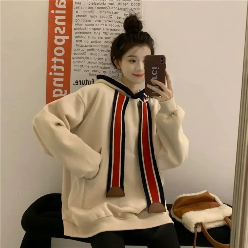 Hoodie women's autumn and winter new style stitching thickened student jacket Western style casual retro top