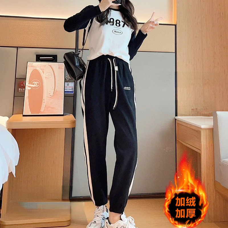 Fleece Pants Autumn Winter Joggers Women Sweatpants Y2k Vintage Hip Hop Streetwear Loose Sports Trouser Korean Baggy Pants